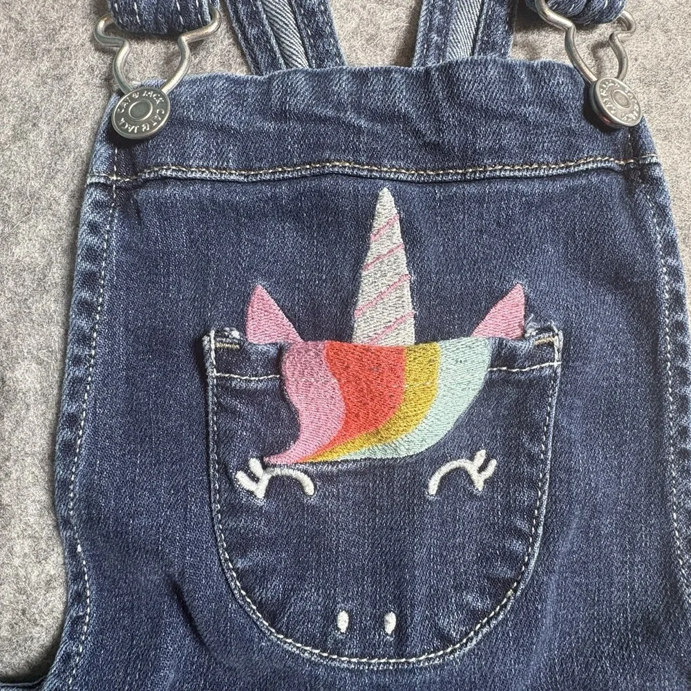 Cat And Jack Girls Overalls Unicorn Styled Sz 4/5 Tapered Legs Denim Jeans